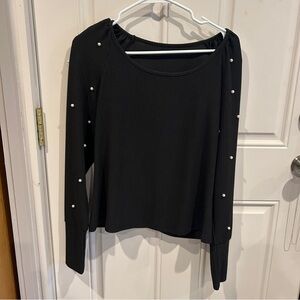 Cupshe Black Long Sleeve Top with Pearl Details